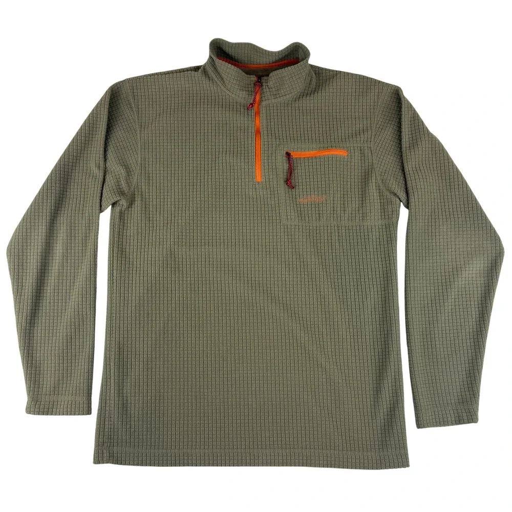 Orvis‎ Trout Bum Fleece Pullover Mens Medium Green 1/4 Zip Waffle Grid 4L62